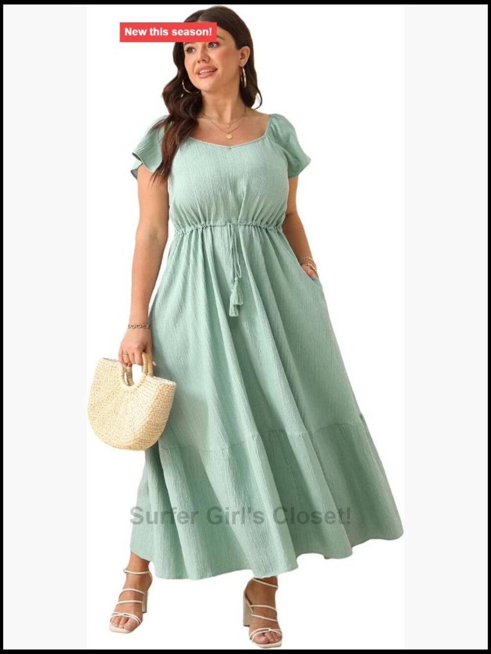 Plus Size Boho Maxi Dress with Pockets - Short Sleeve Ruffle
